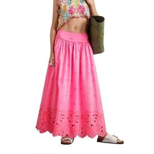 Farm Rio Pink Broderie Anglaise Maxi Skirt Size M New With Tags $198 MSRP